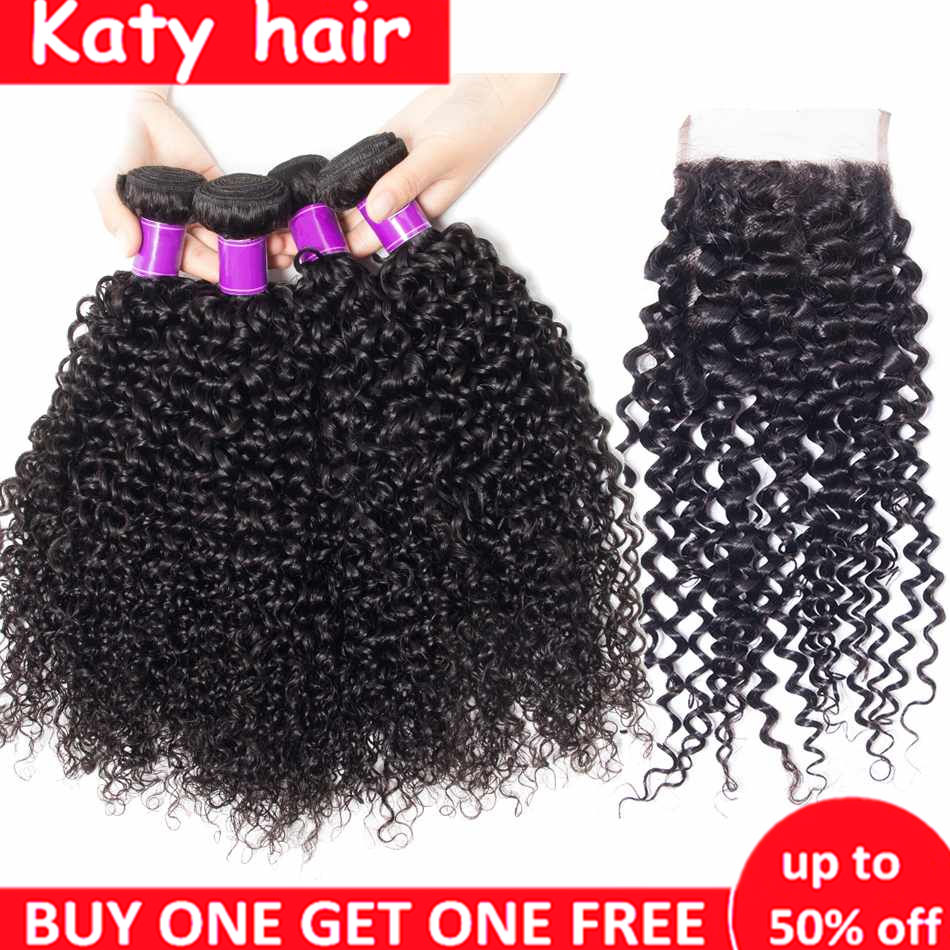 Katy Curly Indian Hair Weave With Lace Closure 3 Bundle With Lace